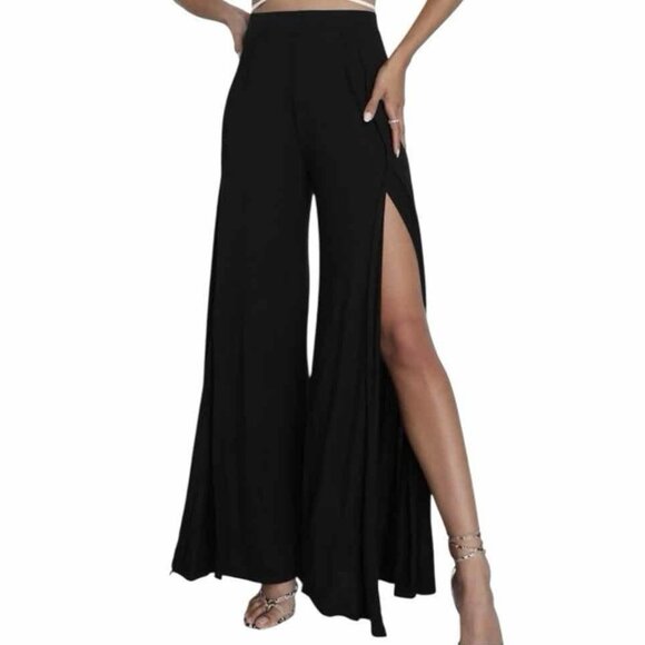 LULU'S Knockout Wide Leg Palazzo Pants Slit Front Rear Zip Black sz XS - Picture 1 of 7